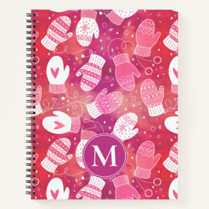 Winter Christmas Mittens Pattern in Pink Notebook