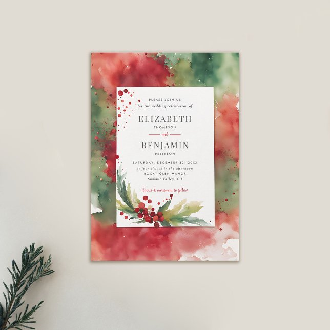 Winter Christmas Modern Watercolor Elegant Wedding Invitation (winter wedding invitation modern christmas dreamy watercolor elegant casual contemporary)