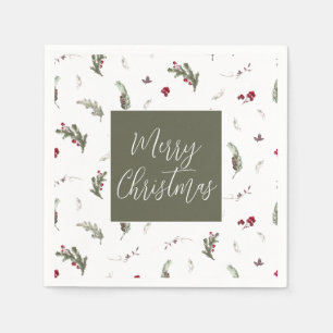 Winter Christmas Napkins Green White Burgundy