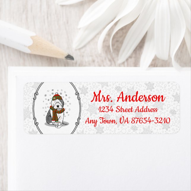 Winter Christmas Old English Sheepdog Grey 1 Cute (Insitu)