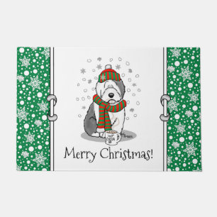 Winter Christmas Old English Sheepdog Grey 1 Cute Doormat