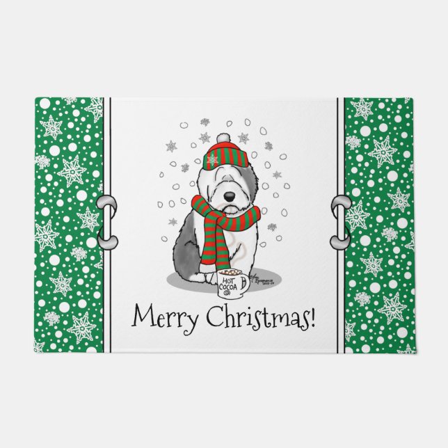 Winter Christmas Old English Sheepdog Grey 1 Cute Doormat (Front)