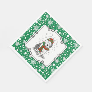 Winter Christmas Old English Sheepdog Grey 1 Cute Napkin