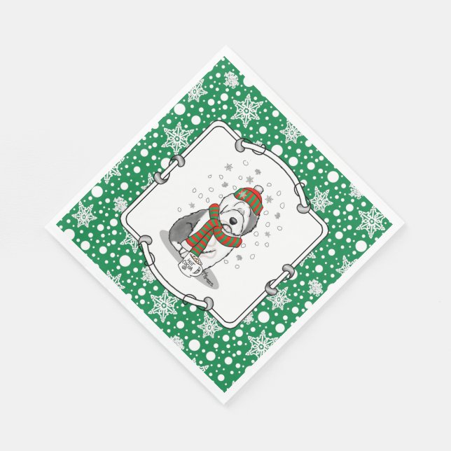Winter Christmas Old English Sheepdog Grey 1 Cute Napkin (Corner)