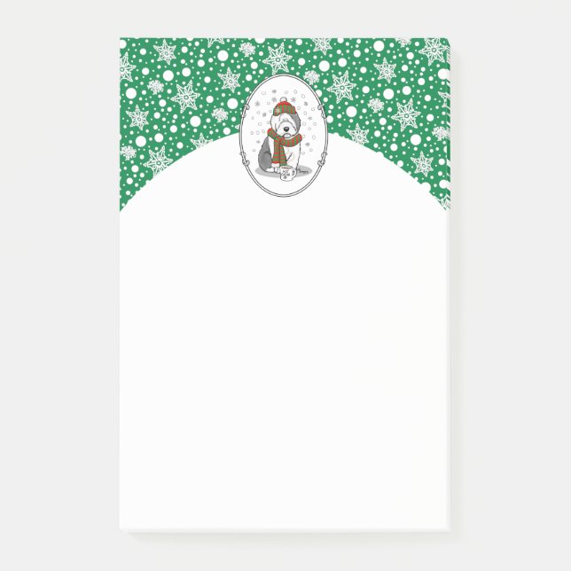 Winter Christmas Old English Sheepdog Grey 1 Cute Post-it Notes (Front)