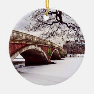 Winter Christmas on the Charles River Boston Ceramic Tree Decoration