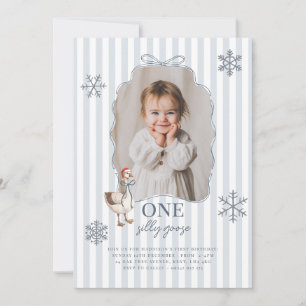 Winter Christmas One Silly Goose Birthday Invitation