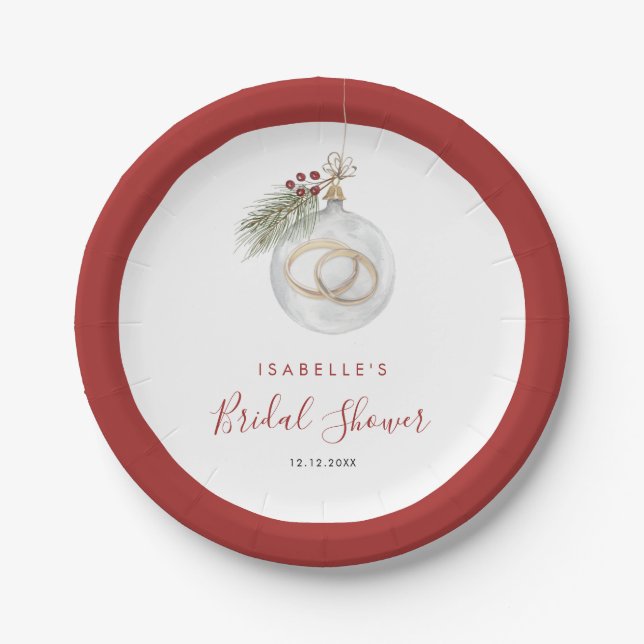 Winter Christmas Ornament Bridal Shower  Paper Plate (Front)