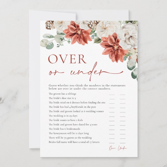 Winter Christmas Over or Under Bridal Shower Game Invitation (Front)