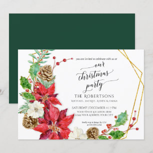 Winter Christmas Party Crescent Wreath Invitation