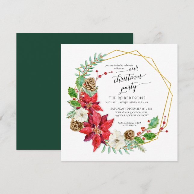 Winter Christmas Party Watercolor | Square Invitation (Front/Back)