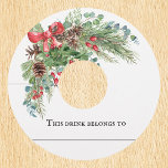 Winter Christmas Party Wedding Pine Bouquet Wine Glass Tag<br><div class="desc">This design may be personalised in the area provided by changing the photo and/or text. Or it can be customised by clicking Personalise this Template and then choosing the click to customise further option and delete or change the colour of the background, add text, change the text colour or style,...</div>