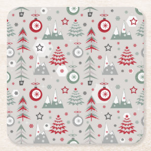 Winter Christmas pattern. Square Paper Coaster