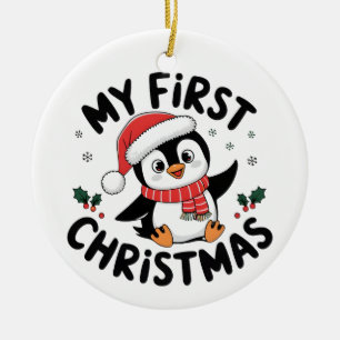 Winter Christmas Penguin Adventure in Snowy Wonder Ceramic Tree Decoration