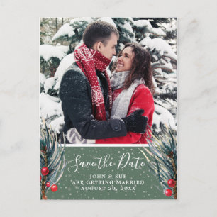 winter christmas photo save the date postcard