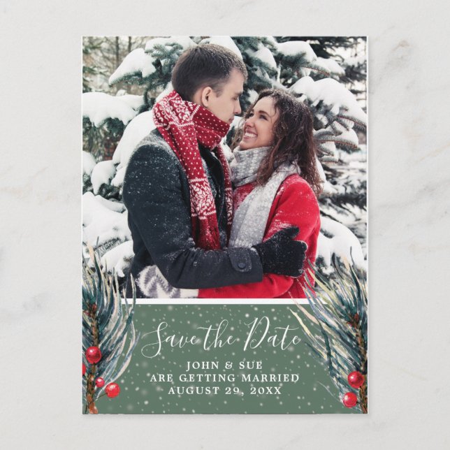 winter christmas photo save the date postcard (Front)