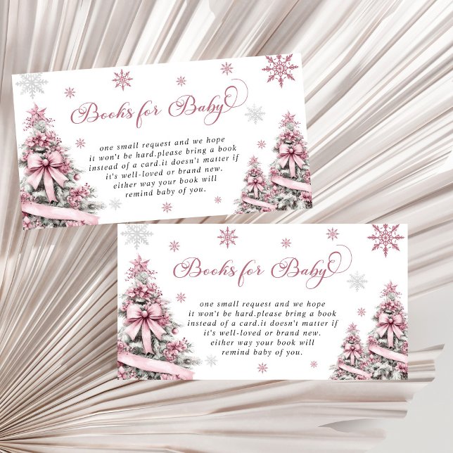 Winter Christmas Pink Baby Shower Books for Baby Enclosure Card (Creator Uploaded)