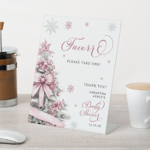 Winter Christmas Pink Baby Shower Favours Sign