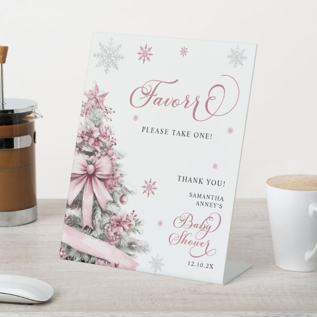 Winter Christmas Pink Baby Shower Favours Sign (In SItu)