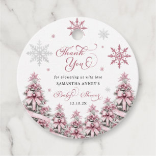 Winter Christmas Pink Baby Shower Thank You Favour Tags
