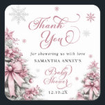 Winter Christmas  Pink Baby Shower Thank You Square Sticker<br><div class="desc">Show your gratitude in style with the Winter Christmas Tree Snowflakes Pink Baby Shower Thank You Square Sticker. Featuring a lovely pink background adorned with elegant Christmas trees and delicate snowflakes, this sticker beautifully captures the essence of a cosy winter celebration. Perfect for sealing thank-you notes, gift bags, or party...</div>