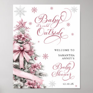 Winter Christmas Pink Baby Shower Welcome Sign