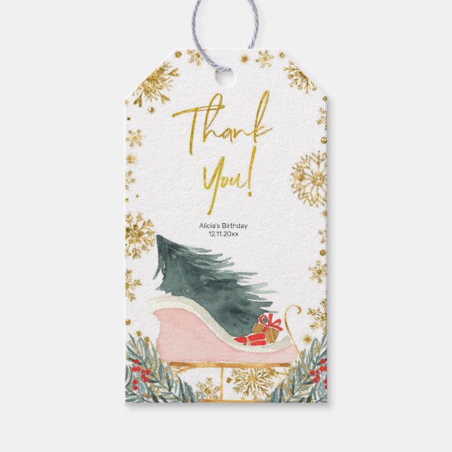Winter Christmas Pink Sleigh Favour Gift Tag (Front)