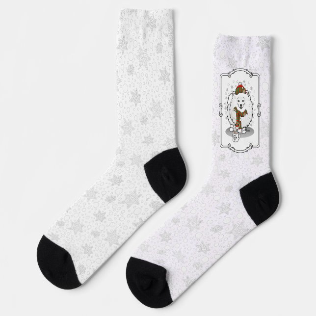 Winter Christmas Pomeranian (white) Dog Cute Snow Socks (Left)