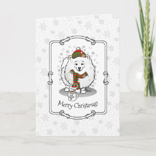 Winter Christmas Pomeranian (white) Dog Scarf Snow Card