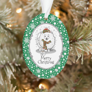 Winter Christmas Pomeranian (white) Dog Scarf Snow Ornament