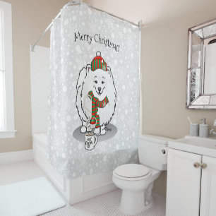 Winter Christmas Pomeranian (white) Dog Scarf Snow Shower Curtain