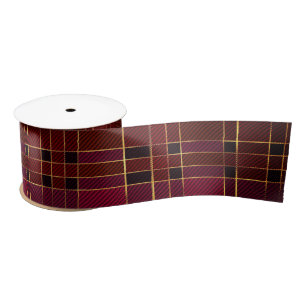 Winter Christmas Red & Black Tartan & Gold Foil Satin Ribbon