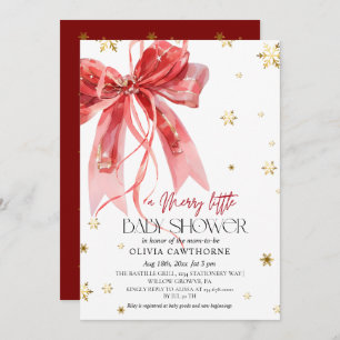 Winter Christmas Red Bow Baby Shower Invitation