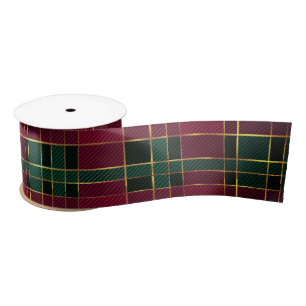 Winter Christmas Red & Green Tartan & Gold Foil Satin Ribbon