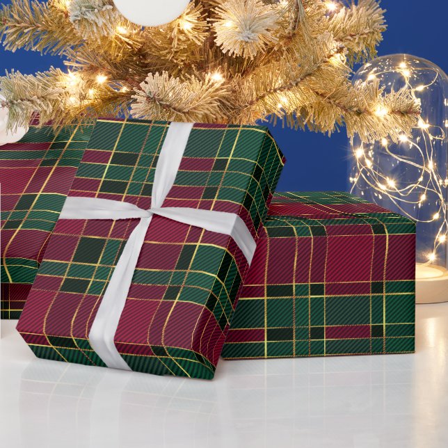 Winter Christmas Red & Green Tartan & Gold Foil  Wrapping Paper (Holidays)