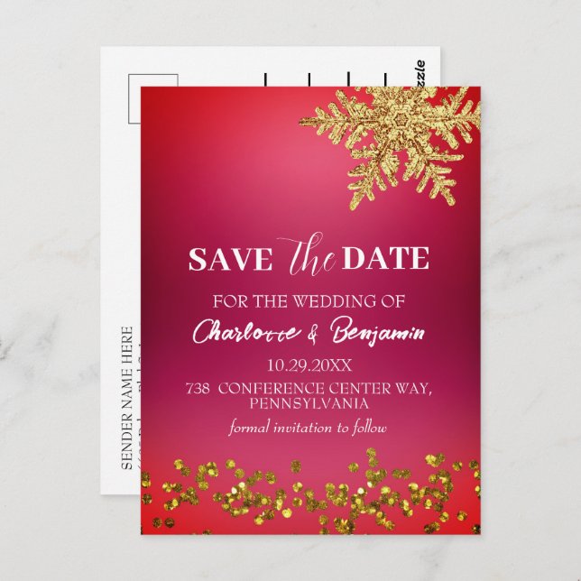 Winter Christmas Red Wedding Save The Date  Postcard (Front/Back)