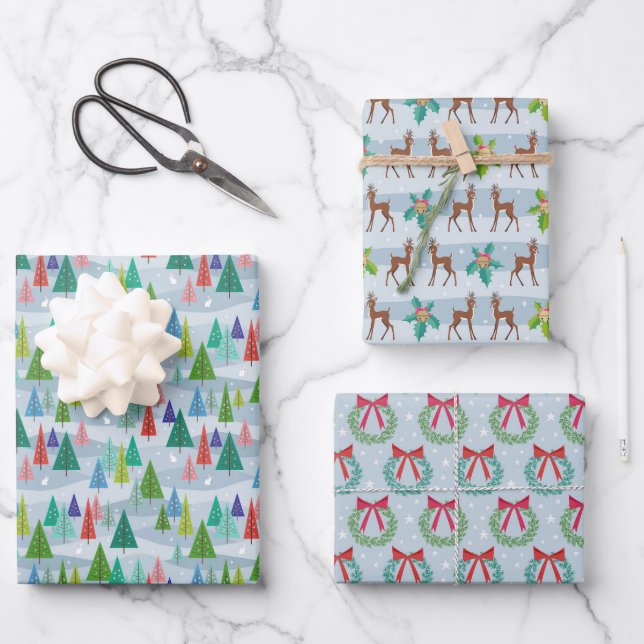 Winter Christmas Retro Inspired Patterns Vol. 1 Wrapping Paper Sheet (Front)