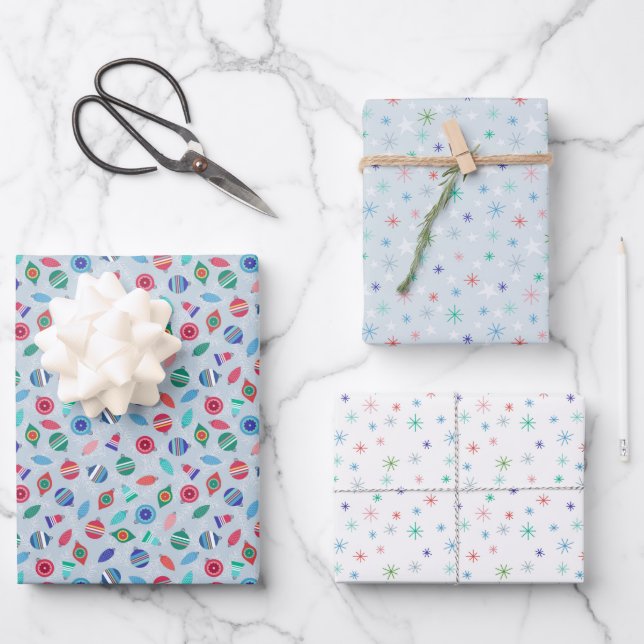 Winter Christmas Retro Inspired Patterns Vol. 2 Wrapping Paper Sheet (Front)