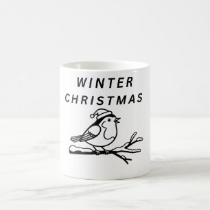 Winter Christmas Robin Bird With Santa Hat - Cute Coffee Mug
