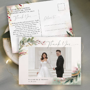 Winter Christmas Romantic Wedding Photo Thank You Postcard