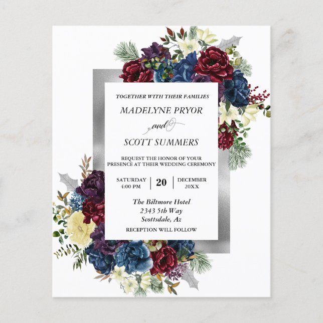 Winter Christmas Rose Floral Wedding Watercolor Fl Flyer (Front)