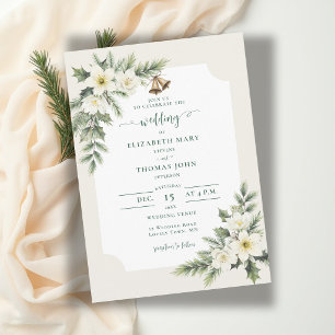 Winter Christmas Roses Greenery Rustic Wedding Invitation
