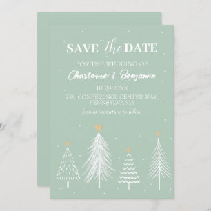 Winter Christmas Sage Green Save the Date Wedding 