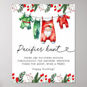 Winter Christmas Santa Baby Shower Pacifier Hunt Poster