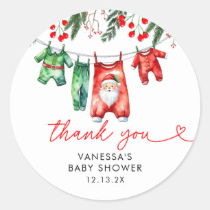Winter Christmas Santa Baby Shower Thank You Classic Round Sticker