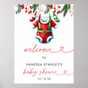 Winter Christmas Santa Baby Shower Welcome Sign