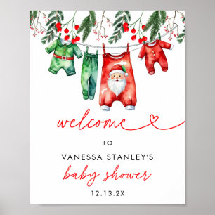 Winter Christmas Santa Baby Shower Welcome Sign