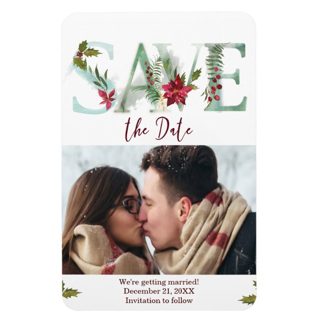 winter christmas save the date photo magnet (Vertical)