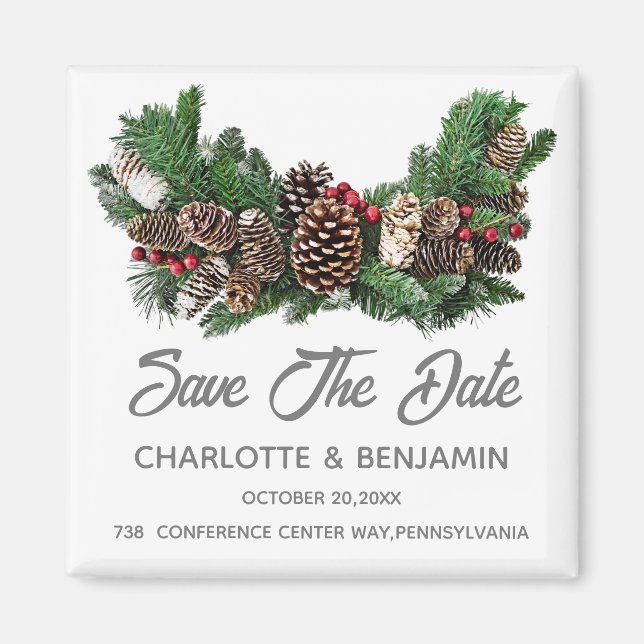 Winter Christmas Save the Date Wedding Magnet (Front)