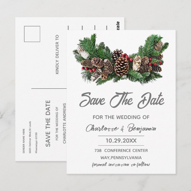 Winter Christmas Save the Date Wedding  Postcard (Front/Back)